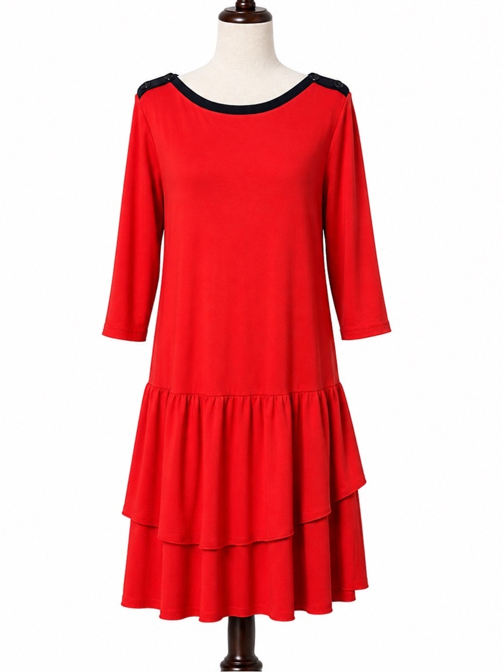 Lauren Jeans Ralph Lauren Red Asymmetrical Tiered Knit Dress w Contrast Trim XL